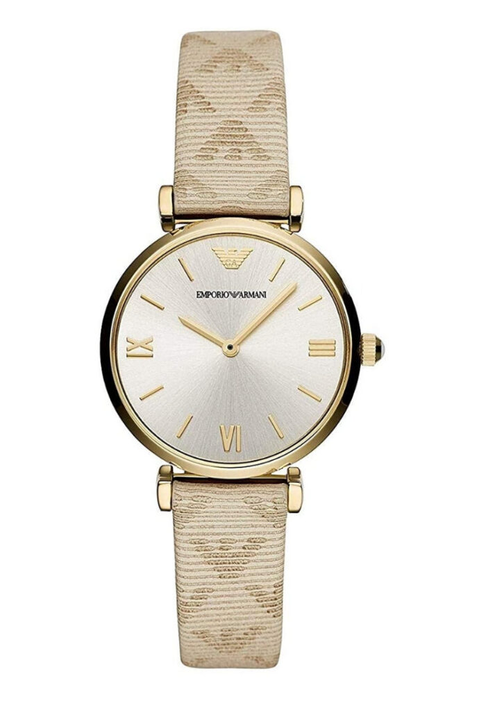 Emporio Armani Gianni T Bar Analog Silver Dial Beige Leather Strap Watch For Women - AR11127 - Image 2
